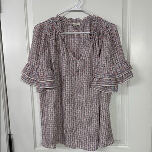 Max Studio Orange and Blue Patterned Blouse